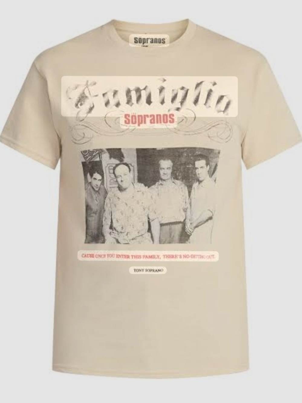 Soprano Beige 'Famiglia' Graphic Short Sleeve Tee